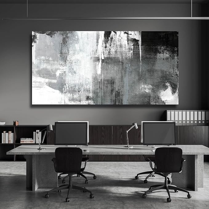 Large Canvas Wall Art/Black And White Abstract Wall Art for Living Room/Hand-Painted Artwork Decor for Dinning Room Bedroom Hotel Office Kitchen 29x58 In