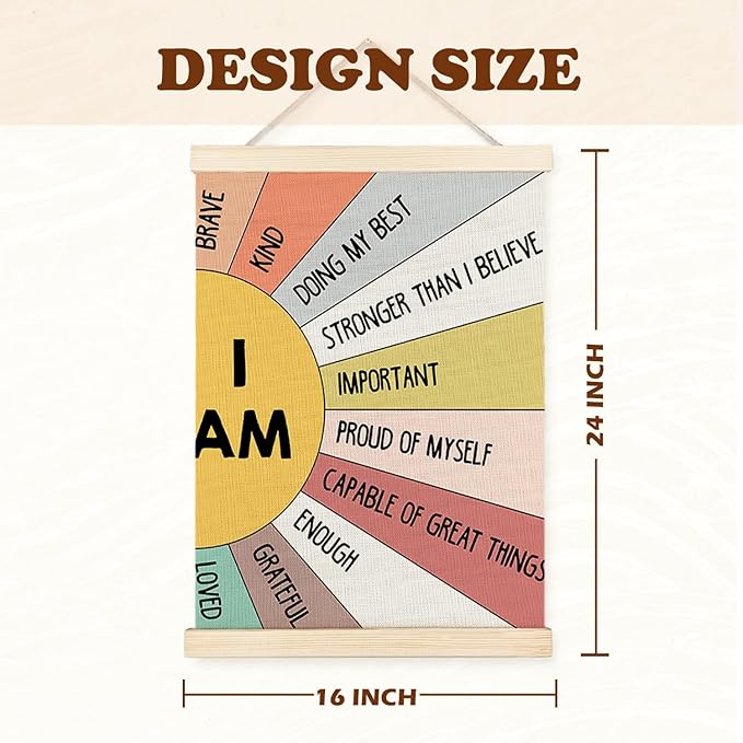 Supwhd Affirmation Wall Decor for Kids Boys Girls, I am Kind I am Brave Positive Affirmations Wall Decor, Affirmation Wall Art for Nursery Classroom Kids Bedroom 16x24