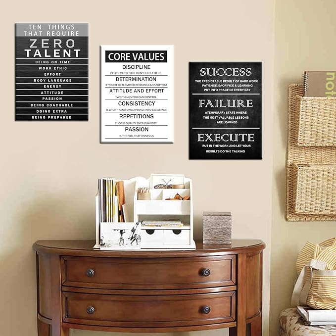 Motivational Wall Decor Core Values Posters Canvas Inspirational Quotes Wall Art Zero Talent Picture Print Painting Artwork for Home Living Room Bedroom Office Decor Ready to Hang [36''Wx 16''H]