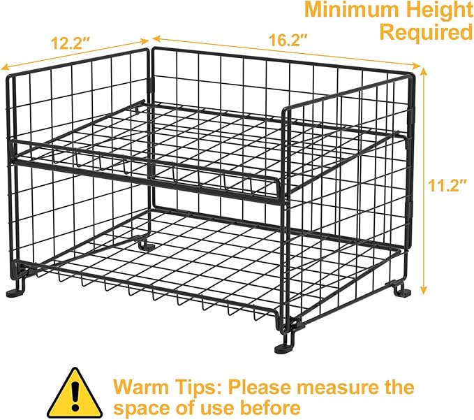 Adjustable Rack Organizer, Stackable 2-Tier Storage for Kitchen Pantry Cabinet, Can Holders for Food, Multifunctional Dispenser for Snacks Soda-3 Pack