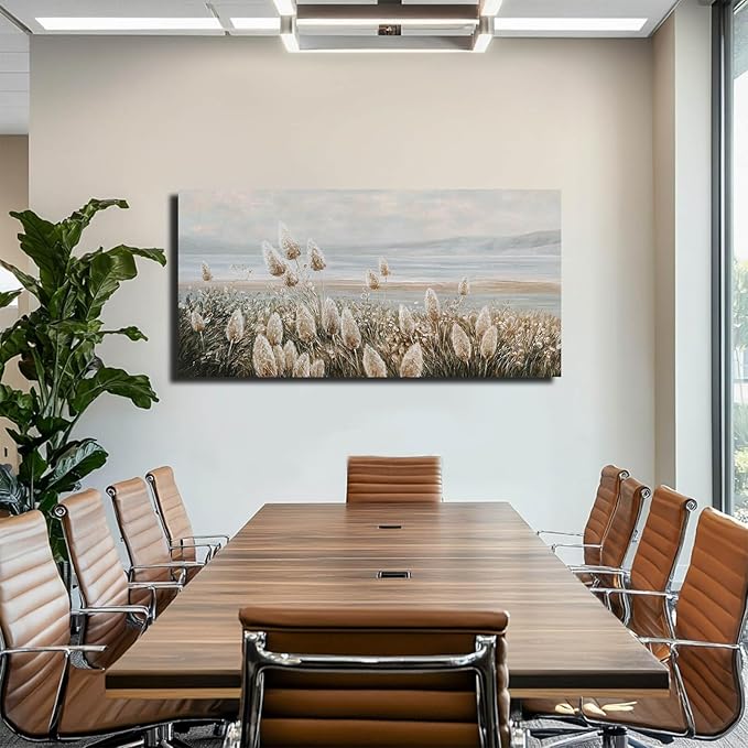 GAIDUOMAI Reed Painting Mountain and River Wall Art Prints Bedroom Plant Decor Countryside Landscape Wall Decor for Dining Room Hotel 24x48 Inch