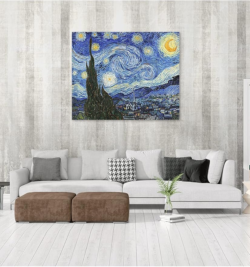DECORARTS - Starry Night. Vincent Van Gogh Art Reproduction. Giclee Print on Canvas. Wall Art for Home. 40x32