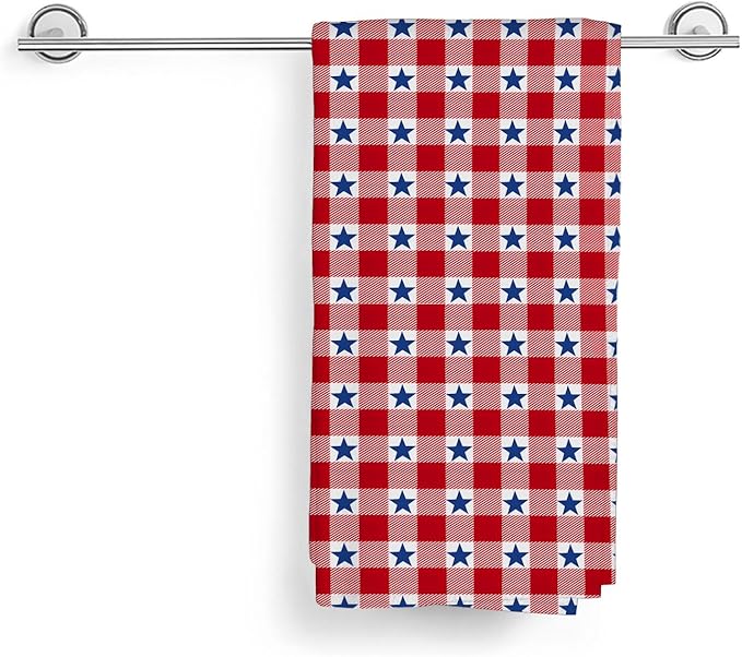 4th of July Kitchen Towels 16x24 Inch Red Buffalo Plaid Blue Patriotic Stars Decor Dish Towels Independence Day Decoration Hand Towels Absorbent Dish Cloths for Home Kitchen Dining Set of 2