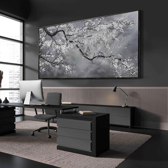 Plum Blossom Wall Art Framed Wall Art Decor Canvas Birds Wall Decorations Bedroom Picture Large Artwork for Living Room Dining Room 24”x48”