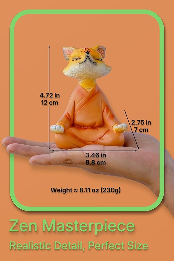 Zen Fox Figurine — Meditating Fox Buddha Statue for Home Decor, Living Room, Yoga & Meditation Accent, Shelf, Table, Desk Decor, Outdoor Garden Decor, Gifts for Women