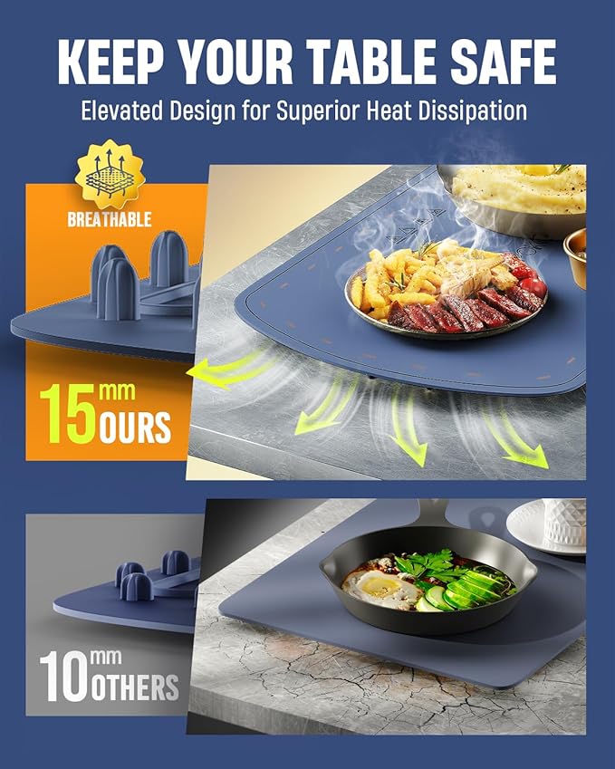 Warming Mat for Food, VEPOKA Food Warmer Mat for Countertop, Electric Warming Tray with 7 Temp Levels & Auto Shut-Off, Food Warmers for Parties, Ideal Gift for Kitchen & Buffet Use