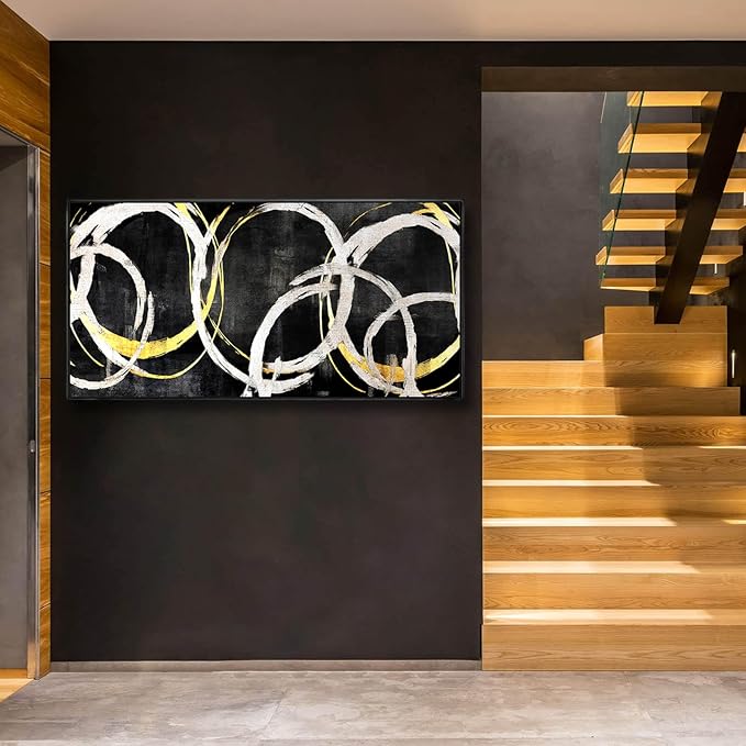 SDYA Large Wall Art Modern Art Wall Decor Minimalist Wall Art Black Gold Art Abstract Canvas Wall Decoration Black White Pictures for Bedroom Living Room 24x48 in