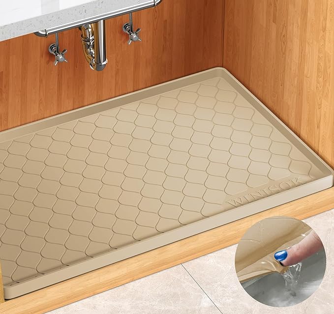 Silicone Under Sink Mat 31" x 22", kitchen Essentials and Gadgets, Shelf liner and Cabinet Protector, Home Organizers and Storage, Waterproof Bathroom Tray
