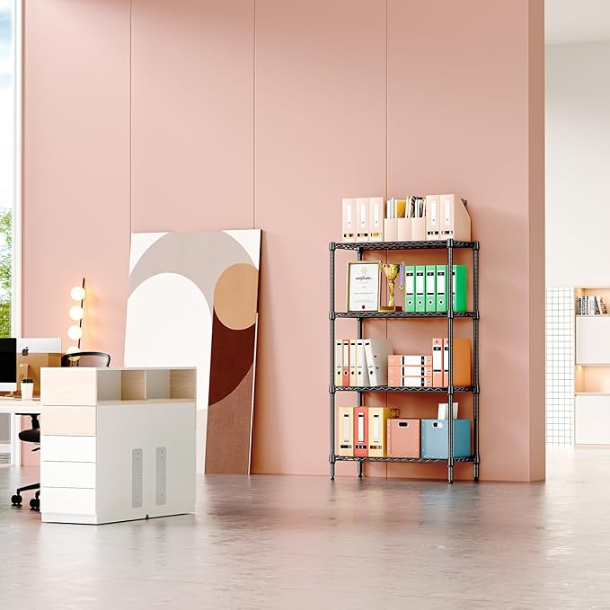 IZEUK 4 Tier Black Metal Storage Shelves, Heavy Duty Wire Shelving Rack for Garage, Kitchen, Bathroom, or Laundry Organization, 1000 lbs Capacity, 13.8" D x 35.4" W x 59.5" H