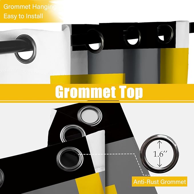 Yellow 100% Blackout Curtains 45 inch Length 2 Panels Set Black White Grey Modern Abstract Geometric Drapes for Kitchen Black Out Curtains Insulated Room Darkening Small Window Curtains, 52Wx45L