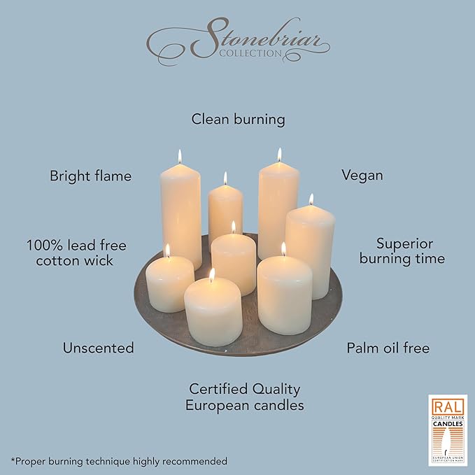 Stonebriar 6 Pack Tall 3 x 6 Inch 65 Hour Long Burning Unscented Ivory Wax Pillar Candles