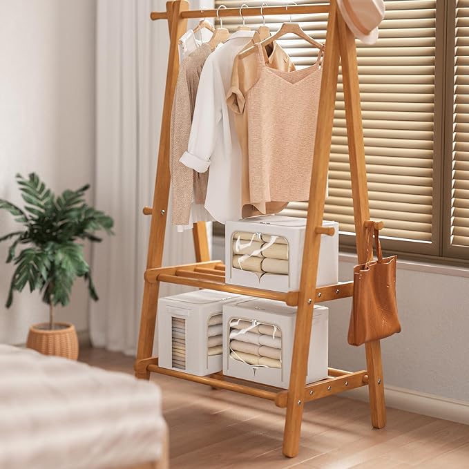 3 Pack Clothes Storage Bins Foldable Metal Frame Storage Box Stackable Linen Fabric Container Organizer Set with Carrying Handles and Clear Window (Cream White, 15.7x11.8x11.8inch(36L))