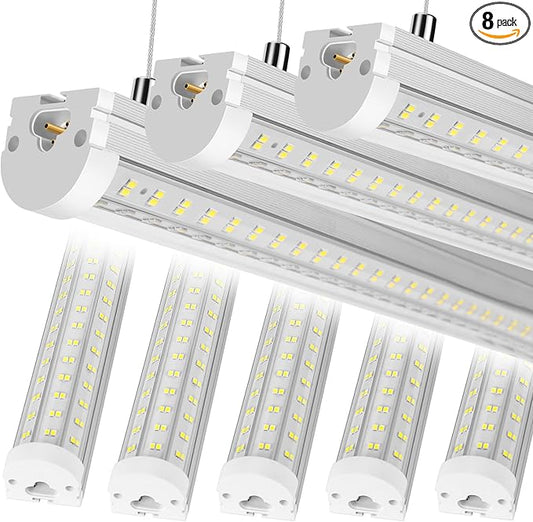 8FT U Shape 125W Integrated LED Tube Light, 6500K Clear White, 20000LM Super Bright, Flush Mount/Hanging, Linkable Shop Lights for Garage Workshop, Plug&Play, 8 Pack