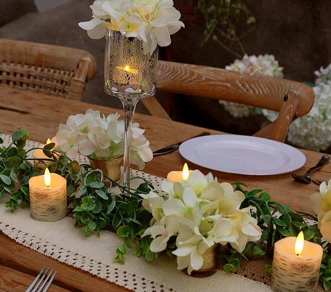 Homemory Flameless Votive Candles with Remote, 2" x 2" Birch Bark Real Wax, 400+Hour Realistic Black Wick Battery Operated Fake Candles, 6 Pack for Wedding, Party and Holiday Decoration