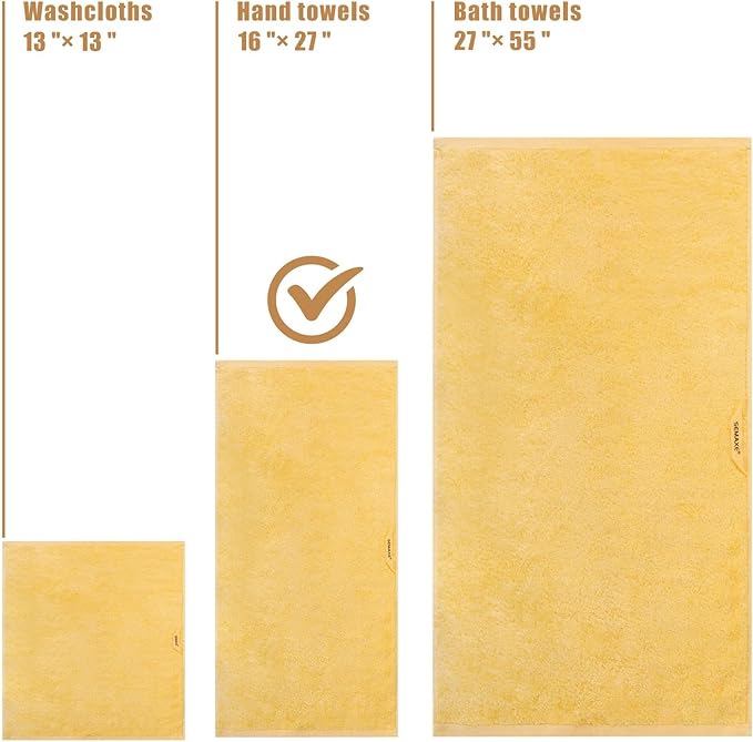 SEMAXE 12 Pack Hand Towels for Bathroom, 100% Cotton Towels with Hanging Loops, Soft and Highly Absorbent, Hand Towel Set for Gym, Shower, Hotel, Spa and Kitchen, Yellow