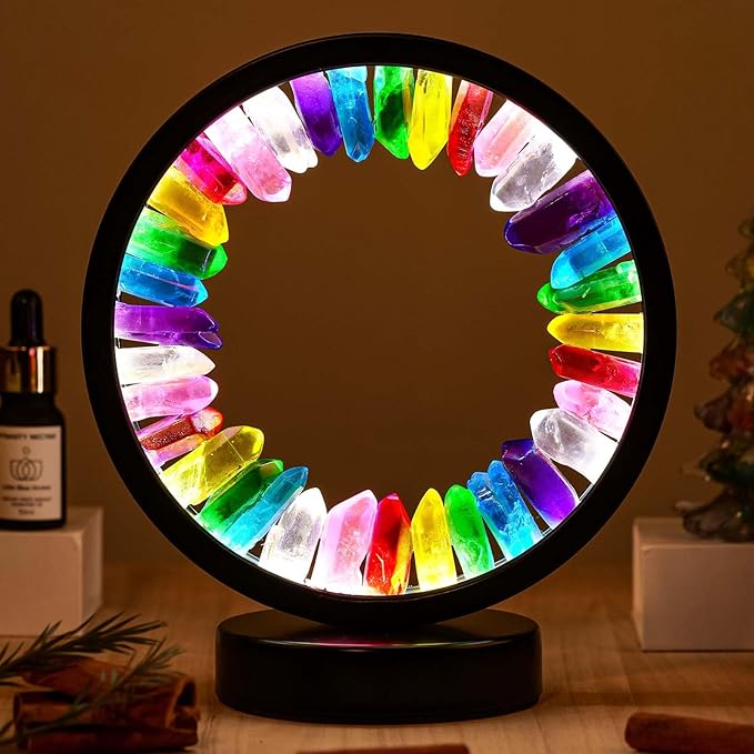 Runyansghi Chroma Electroplated Single Point Crystals Night Lamp 8.6" Healing Crystal Bedside Lamp USB Port 3 Colours Dimming Mode Bedroom Lamp Suitable Night Light Office Home Decor Gift