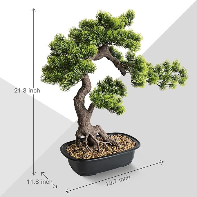 Artificial Bonsai Plant, Large Faux Juniper Plants 20 inch, Faux Potted Pine Plants Indoor Decor for Office Desk Home Table, Greenery Desktop Bonsai Tree for Room Decorations, Tall 20"
