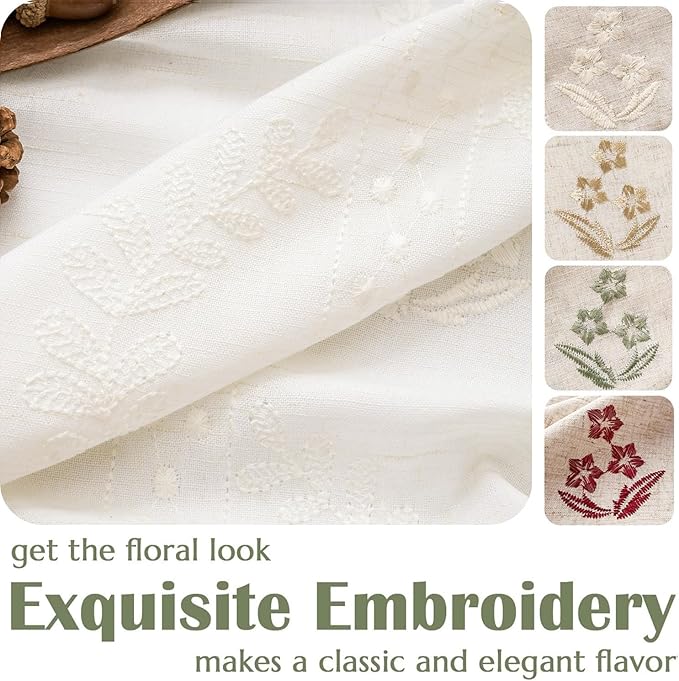 jinchan Belrose Linen Curtains for Bedroom Floral Curtains 84 Inch Length Linen Blend White Embroidered Drapes Farmhouse Flower Patterned Drapes for Living Room Window Treatments Set 2 Panels