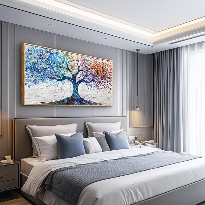 ERQINHUA Large Canvas Wall Art For Living Room Wood Framed Wall Decor For Bedroom Modern Office Decorations Colorful Wall Painting Tree Abstract Pictures Canvas Prints Artwork Home Decor 20x40 In