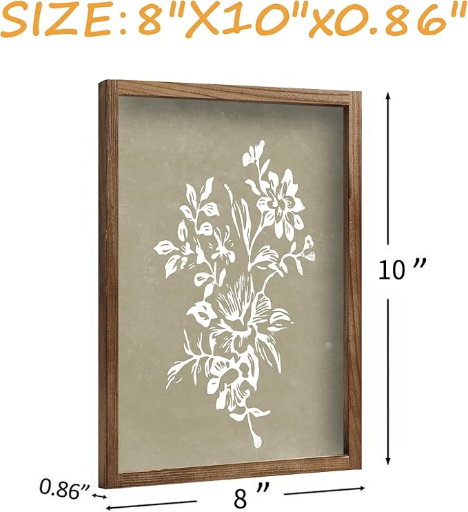 Framed Boho Wall Art Set of 4 for Wooded Minimalist Botanical Print Wall Art for Rustic Vintage Farmhouse Home Kitchen Wall Decor (Brown, 8"x10")