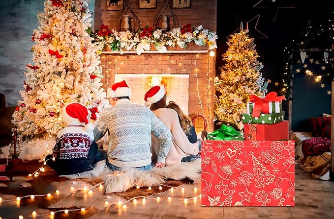 CLOCOR Rectangular Storage Basket Empty,Gift Basket,Waterproof Storage Bin with Handles,Room Decor(Red Christmas)