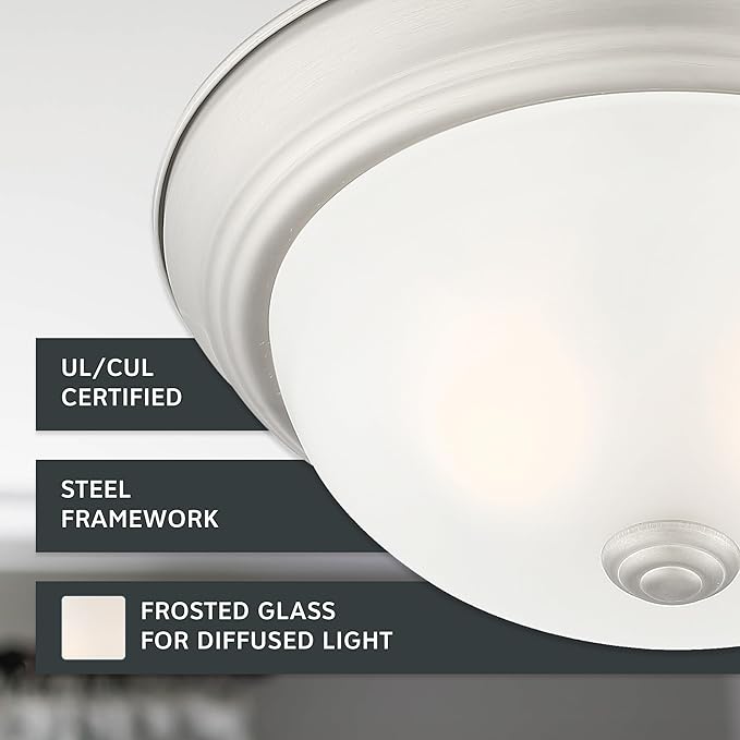 DESIGNERS FOUNTAIN Reedley 3-Lights Flush Mount Ceiling Light, 15 Inch Lighting Fixture for Kitchen, Bedroom, Bathroom, and Hallway, Pewter with Etched Glass, 1257L-PW-W