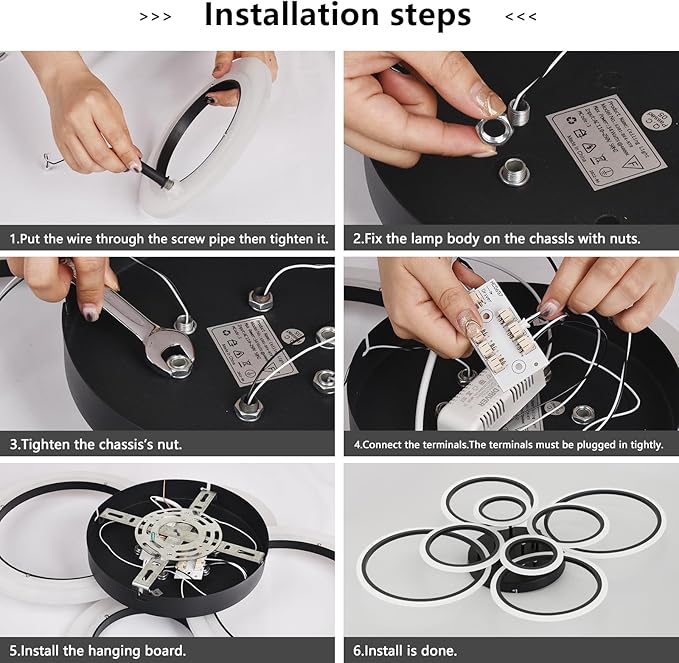 Modern LED Ceiling Light, Black 8 Rings Flush Mount Ceiling Light, 4000K Lighting Fixture Ceiling Lamp for Kitchen, Bedroom, Living Room, Dining Room