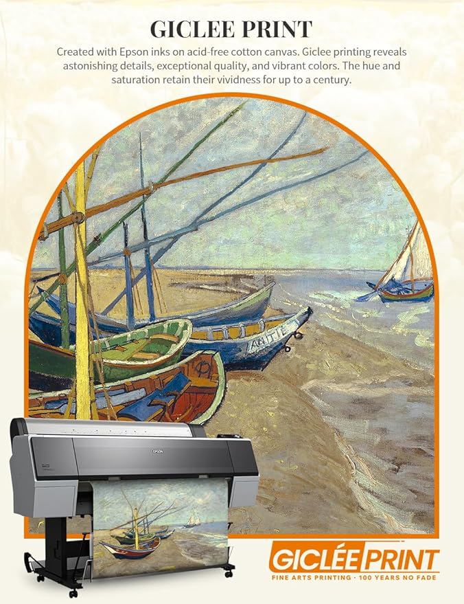 DECORARTS - Boats At Saintes Maire - Vincent Van Gogh Giclee Prints w/Antique Brown Frame for Wall Decor. Picture Size: 20x16, Total Size w/Frame: 23x19