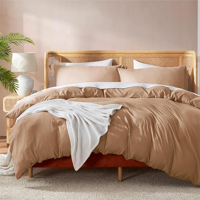 Nestl Twin Duvet Cover Set with Comforter Insert - Mocha Brown 3 Piece 68x90 Duvet Cover & 1 Pillow Sham with White Quilted Down Alternative Comforter, Ultra Soft, All Season