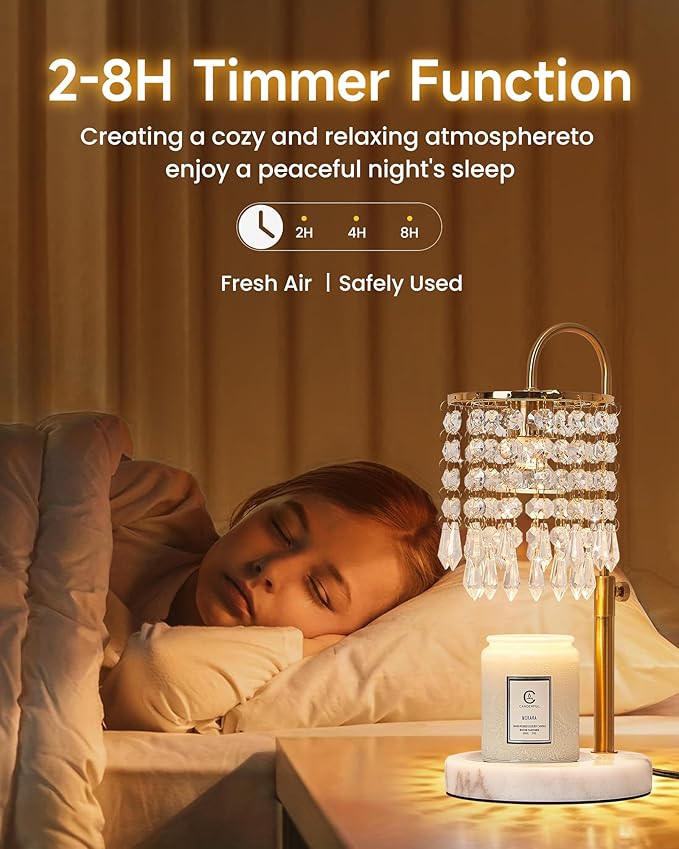 Candle Warmer Lamp with Timer Dimmer and 3 Bulbs, Candle Lamp Warmer with Marble Base for Adjustable Height, Crystal Candle Lamp for Jar Candles, House Warming Gifts Home Room Decor, Gold