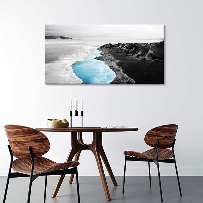 YCPRIMER Blue Beach Wall Art - Large Canvas Coastal Decor Ocean Landscape Painting,Moden Seaside Picture for Living Room,Bathroom,Bedroom Artwork Wall Decoration Size 24×48Inch