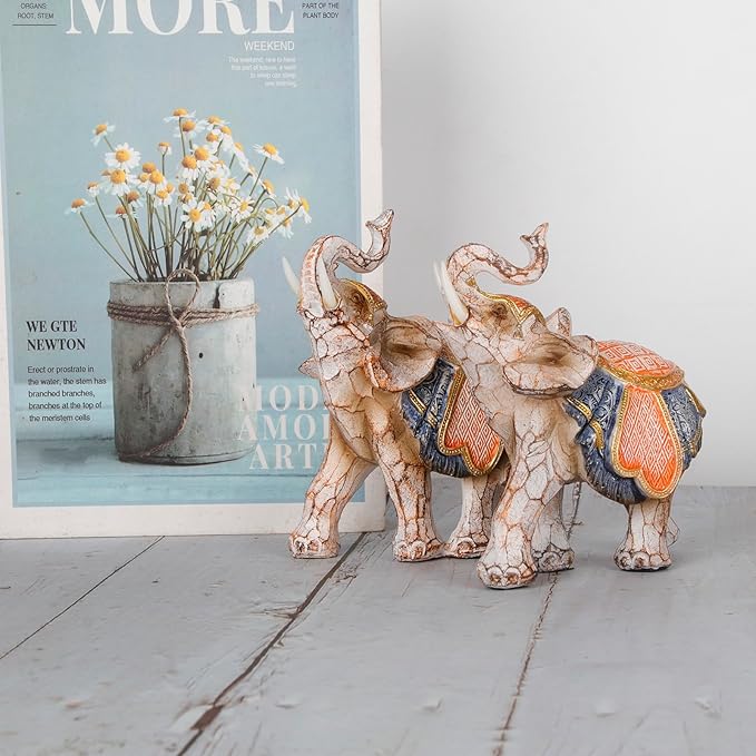 Modern Couple Elephant Decorative Statue - Home Decor Lucky Figurines for Living Room, Dining Table & Shelves - Wedding, Women's Decorations Sculptures - 5.5" L x 5" H