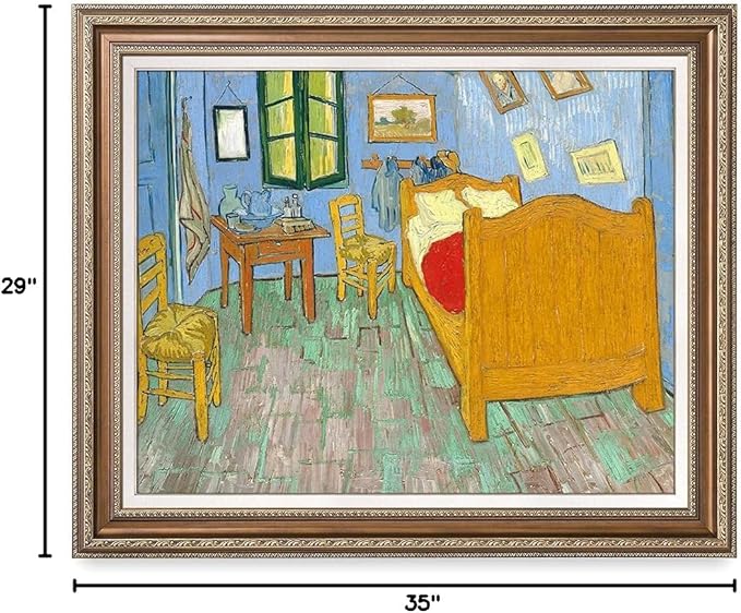 DECORARTS - Bedroom in Arles (Third version), Vincent Van Gogh Art Reproduction. Acid Free Cotton Canvas Giclee Print w/Bronze Frame&Mat for Wall Decor.