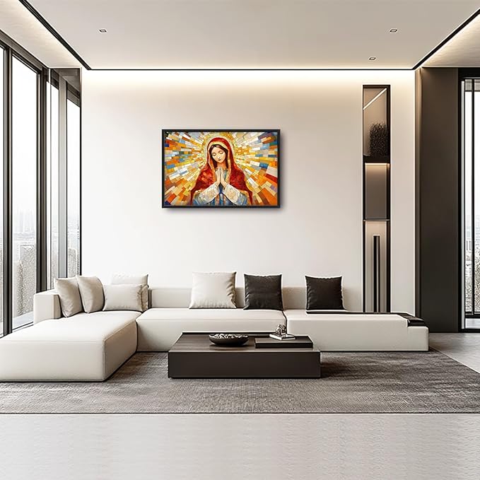 Virgin Mary Wall Art for Living Room, Our Lady of Guadalupe Canvas Wall Decor, Large Jesus Mother Pictures Framed Painting, Catholic Spiritual Artwork for Bedroom Office Home Decor 36L'' × 24W''