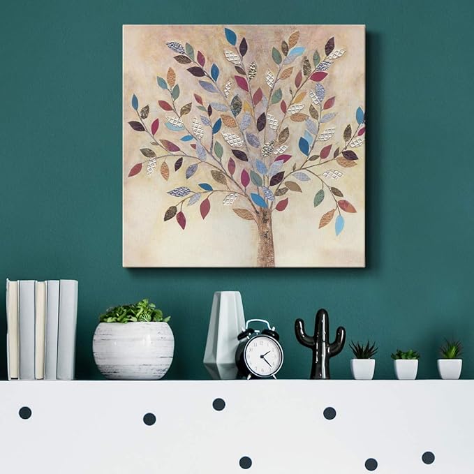 Wexford Home Square Premium Gallery Wrapped Canvas Flower Multicolor Wall Art Abstract Floral Romance Modern Pictures Print for Home Office, Ready to Hang, whimsical wood, 16x16