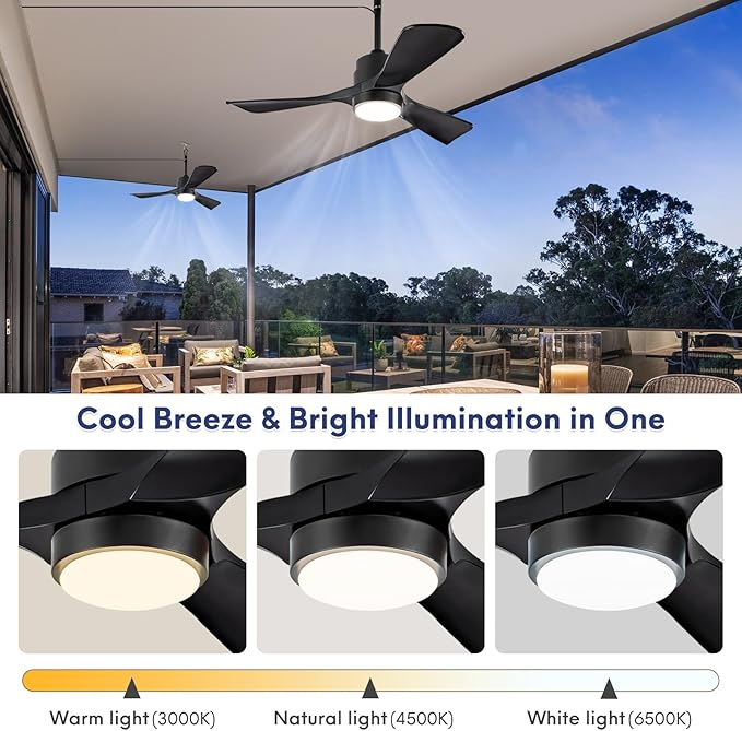 36" Gazebo Fans Outdoor Hanging with Remote, Outdoor Ceiling Fan for Patios with Light Waterproof, Plug in Cord Outlet Hook Wet Rated for Outside Porch, Pergola, Garage-Black