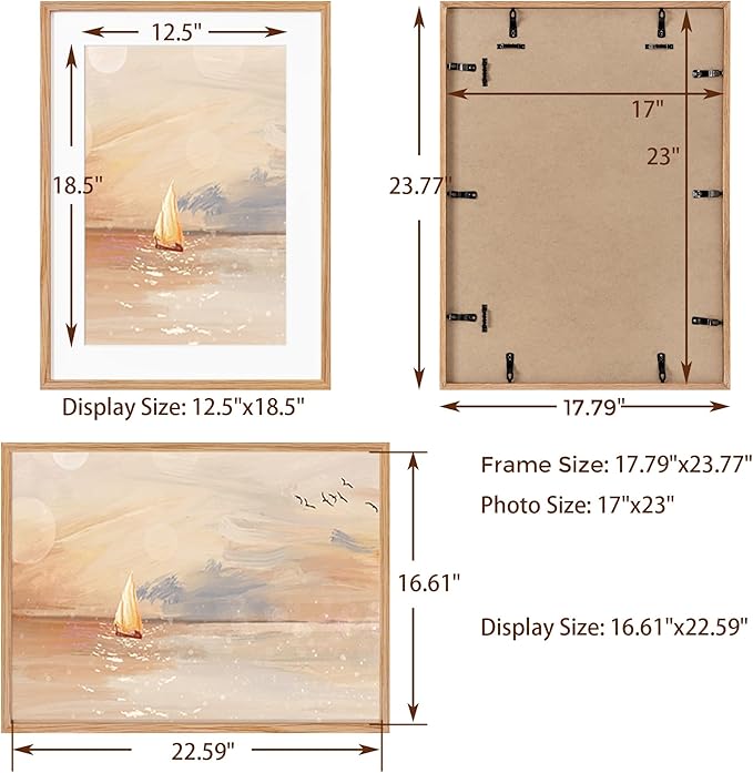 17x23 Picture Frame, Solid Oak Wood Poster Frame, Photo Frame for Wall 17x23 Matted to 13x19, Tempered Real Glass, Photo Frame for Vertical or Horizontal Hanging, (Natural Oak Color, 1 Pack)