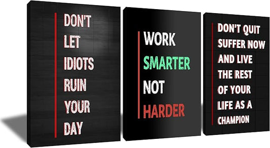 3 Pieces Inspirational Canvas Wall Art Large Motivational Quotes Posters Print Affirmation Picture Painting Wall Decor Artwork for Living Room Gym Office Workplace Stretched and Framed [72''Wx 36''H]