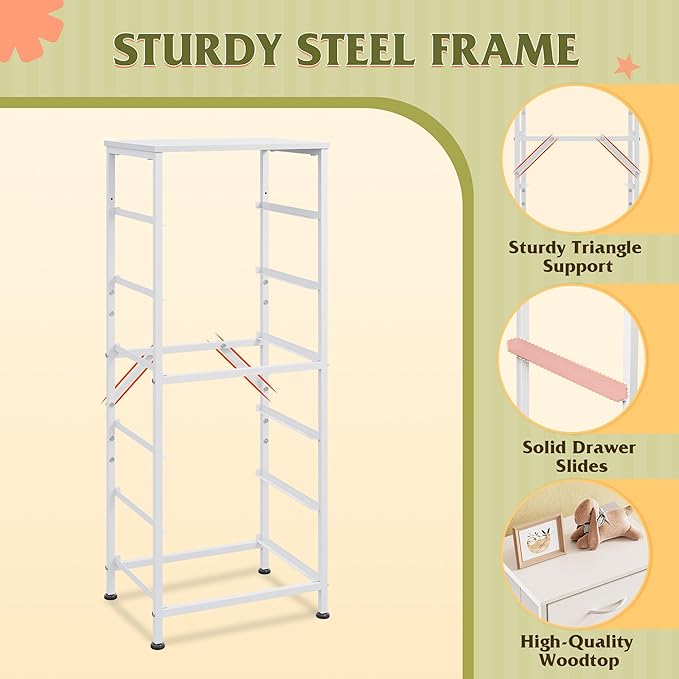 WLIVE White Tall Dresser for Bedroom, 6 Drawer Dressers & Chests of Drawers, Fabric Dresser for Closet, Living Room, Night Stand with Metal Frame, Storage Tower with Fabric Bins, Wood Top