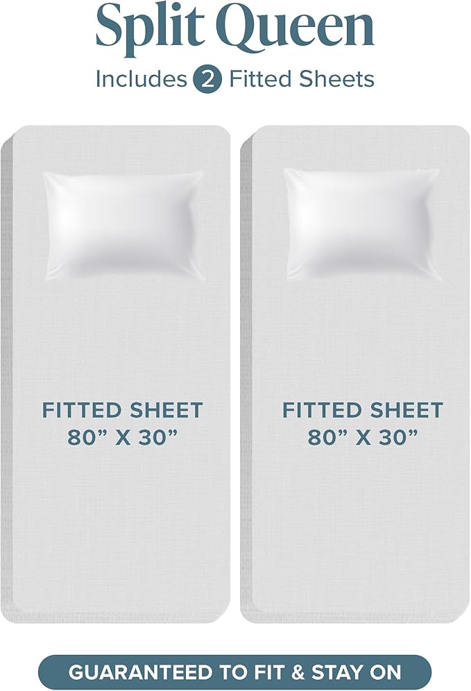 Bare Home Split Queen Sheet Set - 1800 Ultra-Soft Microfiber Split Queen Bed Sheets - Double Brushed - Deep Pockets - Easy Fit - 5 Piece Set - Bedding Sheets & Pillowcases (Split Queen, Grey)