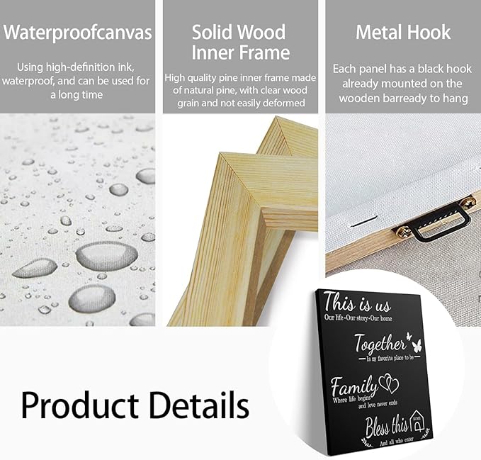 Family Quotes Canvas Wall Art 12x16 Inch - Inspirational Home Decor for Living Room, Office, Bathroom - Stretched Framed Ready to Hang Paintings