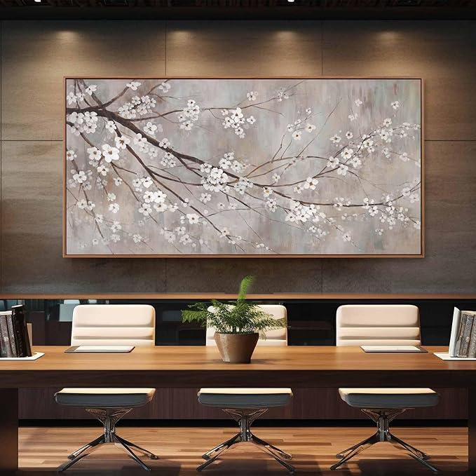 XIANSHOU White Floral Wall Art Plant Canvas Wall Pictures Brown Wall Decor 36"x70" Bedroom Artwork for Wall Over Bed Decoration for Living Room