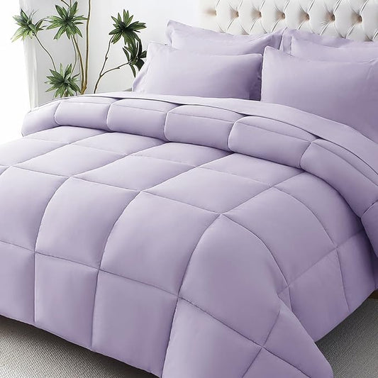 JOLLYVOGUE California King Comforter Set, Ultra-Soft Bed in a Bag Cal King Size 7 Pieces, Oeko-TEX Certified Bedding Set with Down Alternative Comforter, Sheets, Pillowcases & Shams, Lavender