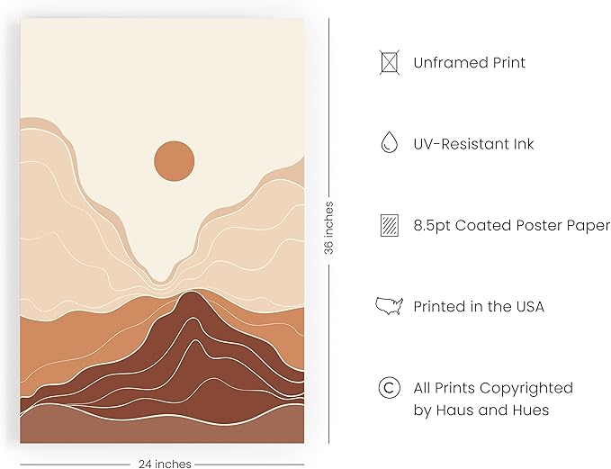 HAUS AND HUES Mountain Wall Art - Framed Boho Art, Abstract Prints, Minimalist Wall Art, Boho Framed Art Prints for Wall, Terracotta Wall Decor (Unframed, 24x36)