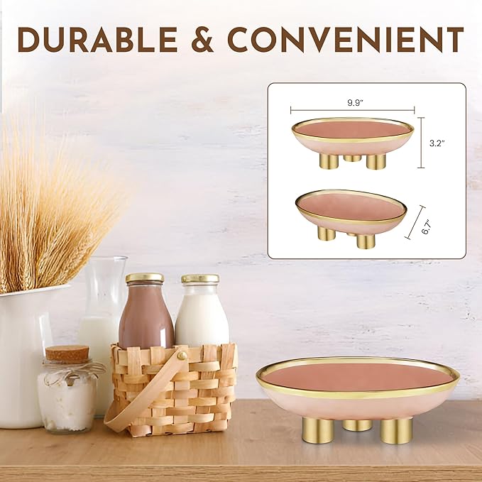 Ceramic Fruit Bowl – 10” Pink Decorative Bowl for Kitchen Counter – Modern Pedestal Bowl, Fruit Bowls, Catch All Bowl, and Fruit Basket for Kitchen Counter