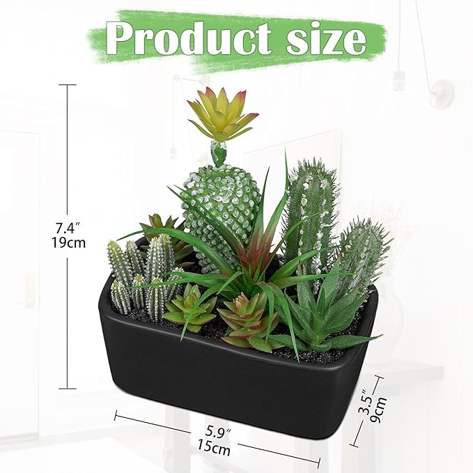 Artificial Succulents Plants in Ceramic Planter, Assorted Fake Plants in Black Pots, Fake Succulents Plants Artificial with Ceramic Potted for Bathroom Home Office Living Room Table Decor