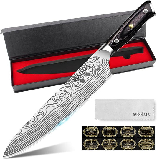 MOSFiATA Chef Knife 10 Inch Super Sharp Professional Kitchen Knife with Finger Guard in Gift Box, German High Carbon Stainless Steel EN.4116 Cooking Knife with Micarta Handle