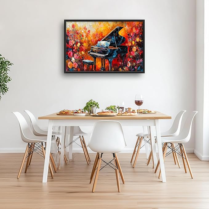 Olivine Music Large Wall Art, Vintage Piano Pictures Wall Decor, Jazz Painting, Musical Instrument Canvas Prints, Framed Artwork for Studio Dining Room Living Room Bedroom Bathroom Office Home 36"x24"