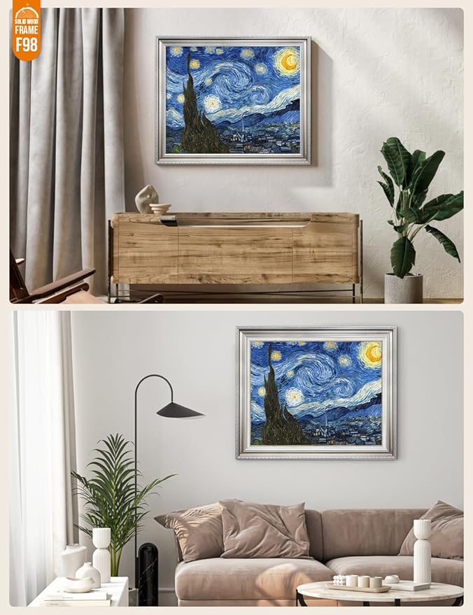 DECORARTS - Starry Night, Vincent Van Gogh Art Reproduction. Giclee Print w/Bronze Frame&Mat for Wall Decor. Picture Size: 30x24