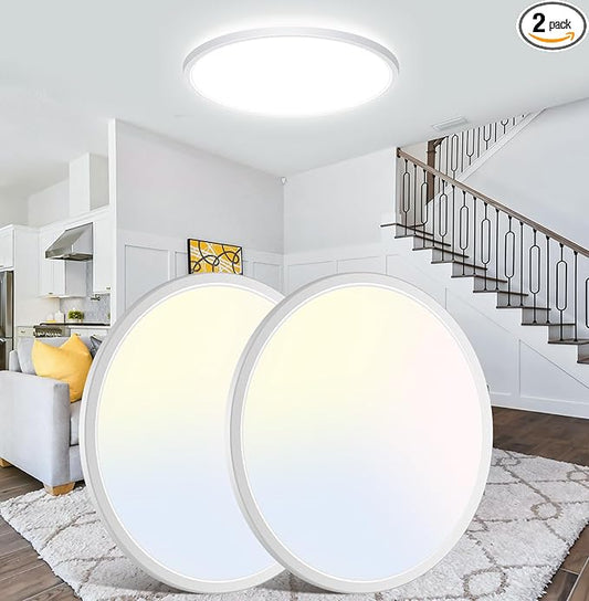 Peasur 15Inch Large LED Ceiling Light Flush Mount, 5CCT 3000K-6500K Adjustable Ceiling Light Fixture, 3000LM 30W Wide Round Light for Livingroom Kitchen Bedroom Diningroom, 2Pack